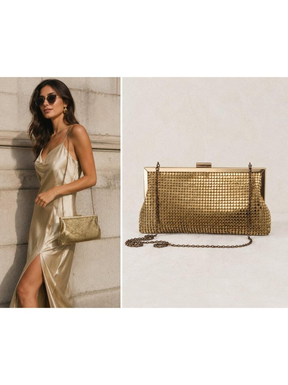Vintage La Regale Gold Metal Mesh Evening Bag Chain Shoulder Clutch Purse